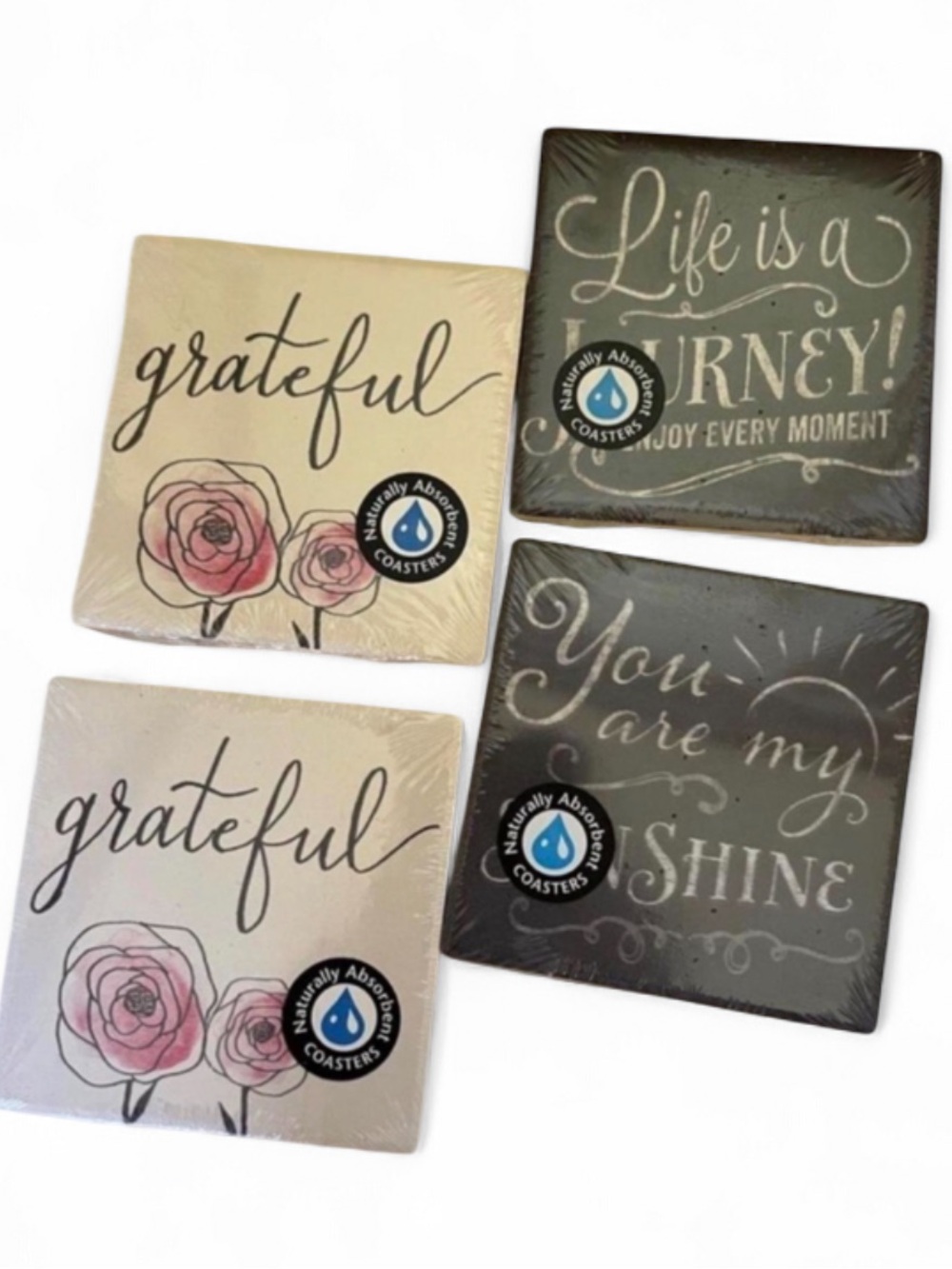 4 NEW GRATEFUL & JOURNEY SOAPSTONE SQUARE COASTERS (NWT)